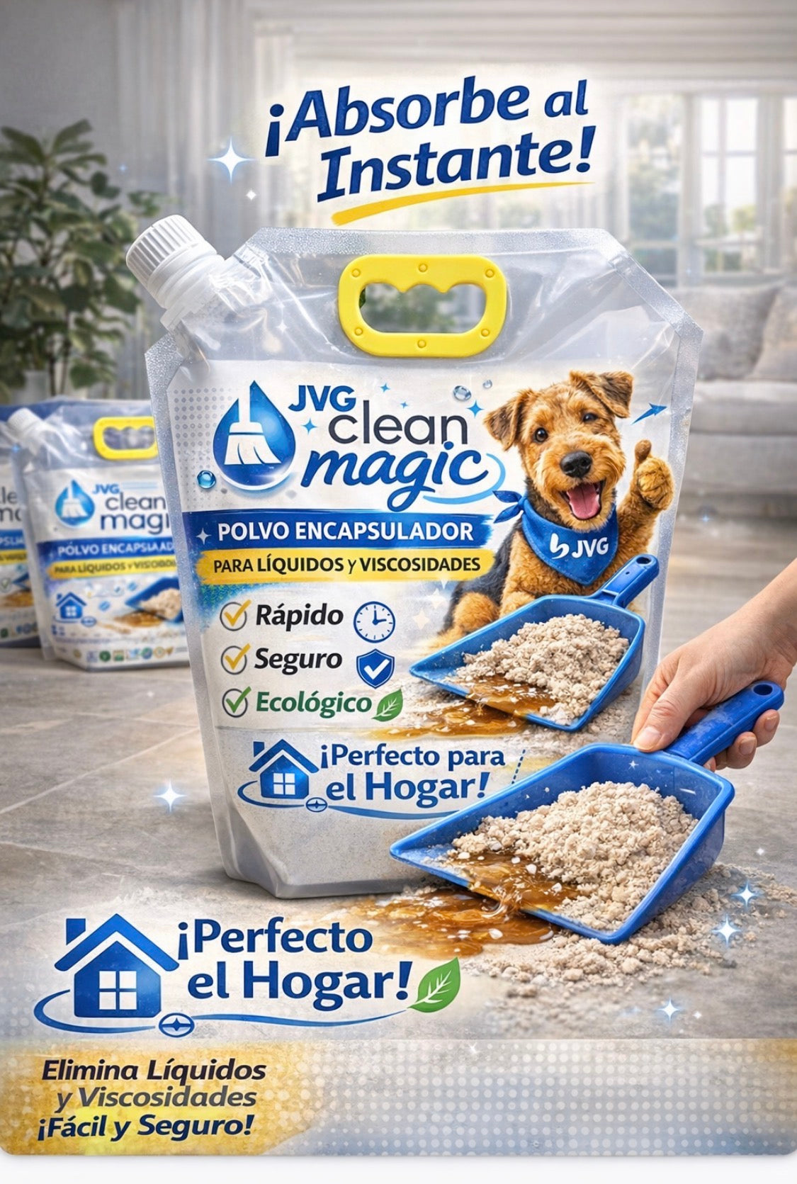 Polvo super absorbente de liquidos y viscosidades 2 Bolsas de 5 lts